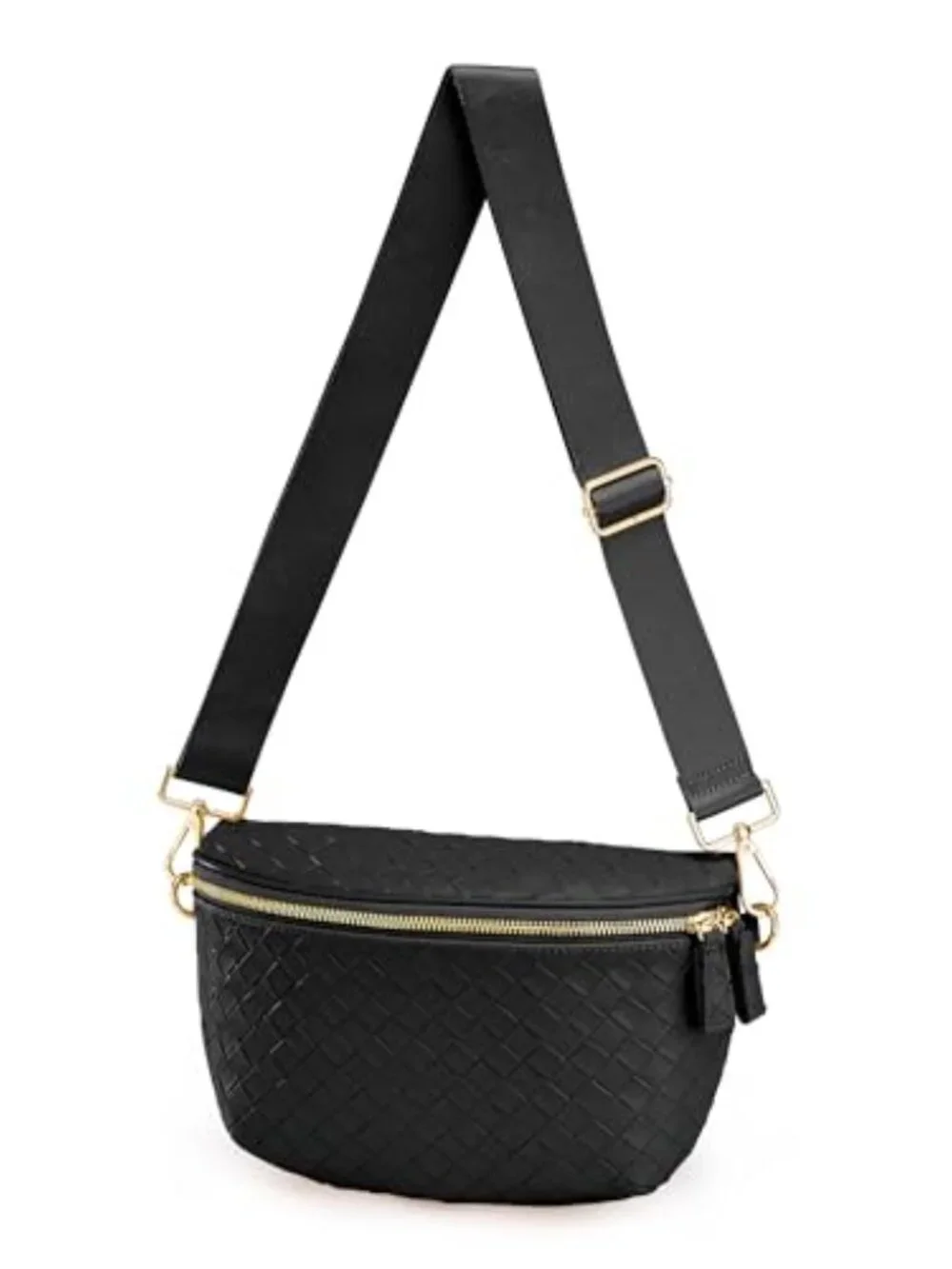 Faux Leather Woven Crossbody Bag Travel Fanny Pack Adjustable Strap